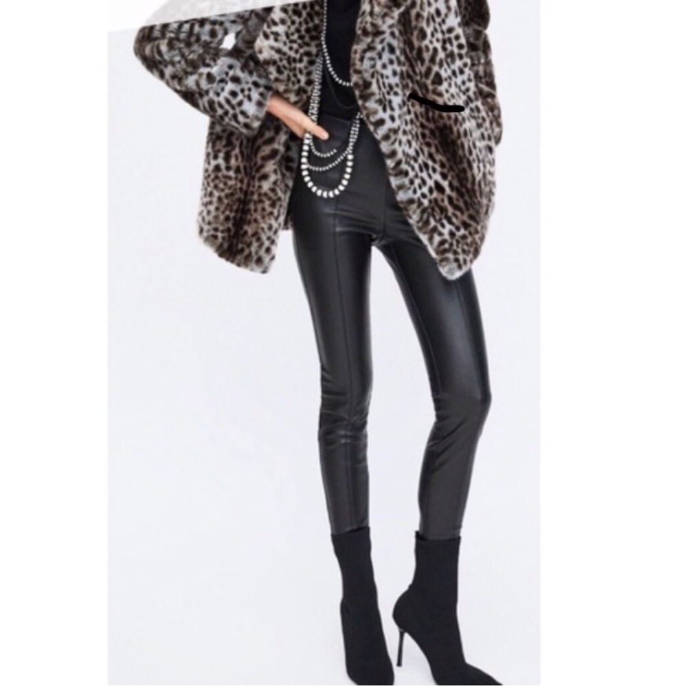 Zara Faux Leather Leggings Size S /Zip Hem Details